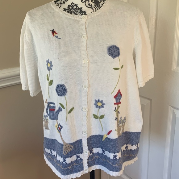 *vintage Alfred Dunner* women’s gardening themed, short sleeve sweater, size XL - Picture 4 of 10